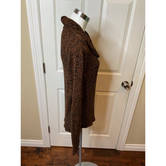 Eileen Fisher Brown & Black Loose Knit Cowl Neck Sweater, Size L - Picture 3 of 6